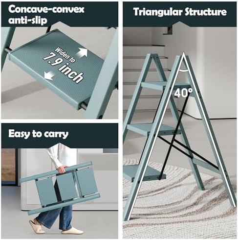 Taranta 3 Step Stool Foldable,Aluminum Step Ladder-Serene Blue - Image 4