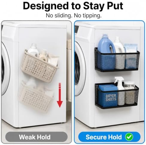 2 Pack Magnetic Shelves for Washer and Dryer, Black Metal Baskets - Image 4