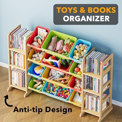SpaceAid Toy Storage Organizer with 6 Shelves and 12 Bins, Toy Organizers Storage Bookshelf, Kids Bin Shelf Toys Box Bookcase for Bedroom Playroom Organization Room Decor, Multi-Colored - Image 4
