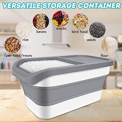 Pet Food Storage Containers, Collapsible Cat Food Container with Transparent Sliding Lid,10-13 lb Plastic Dog Food Bin with Measuring Cup and Dog Food Scoop - Image 5