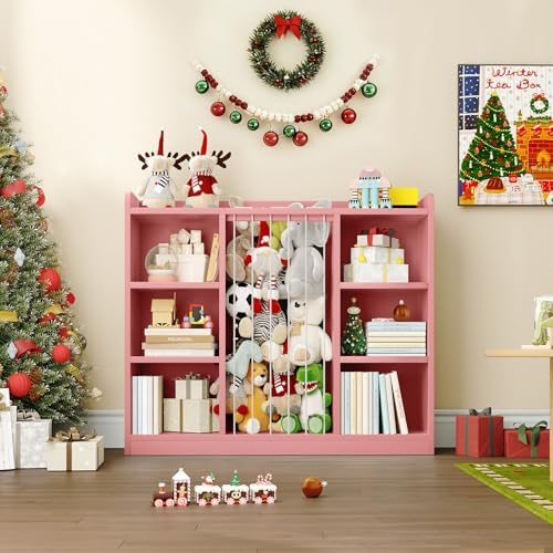 ONBRILL 2-in-1 Toy Storage Organizer with Stuffed Animal Storage, Pink - Image 7