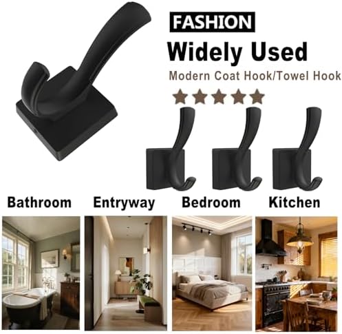 TOFIIGREM 3 Pack Black Towel Hooks, Towels Robe Holder for Bathroom Coat Hooks for Wall Hanging Key Hat Backpack (3 Pack, Black) - Image 6