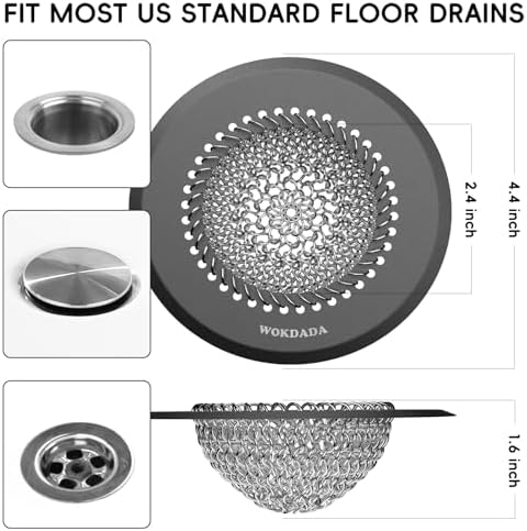 Shower Hair Drain Catcher, 4.4" Anti-Clog Bathtub Drain Cover, Dark Gray - Image 4