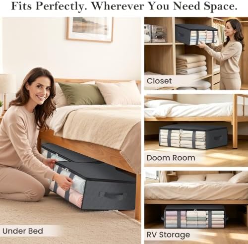 Storage Bags, 40L Clothes Storage Containers, Foldable Storage Bins, Gray - Image 6