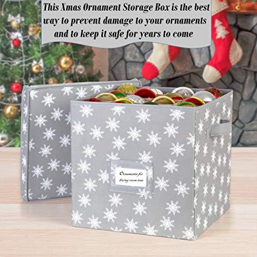 HOLDN’ STORAGE Christmas Ornament Storage Box with Lid - Christmas Decor Storage Containers that Store up to 64 Holiday Ornaments - Grey/White Snowflakes - Image 4