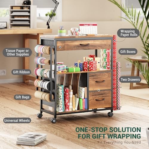 PUNLUXU Wrapping Paper Storage Cart for 12 Rolls with Ribbon Holder 04 - Image 2