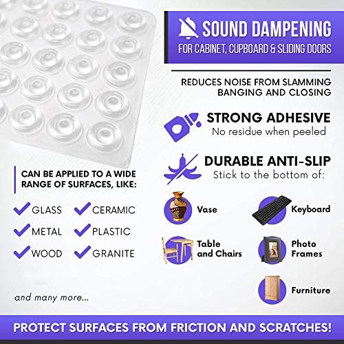 100 PCS Clear Cabinet Door Bumpers - Soft Close Self Adhesive Sound Dampening Rubber Pads for Drawers, Cabinets, Glass Tops, Picture Frames - Image 2
