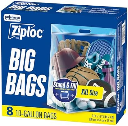 Ziploc Big Bags, XXL Reusable Storage Bags, 8 Count, 10 Gallons (Pack of 12) by Ziploc