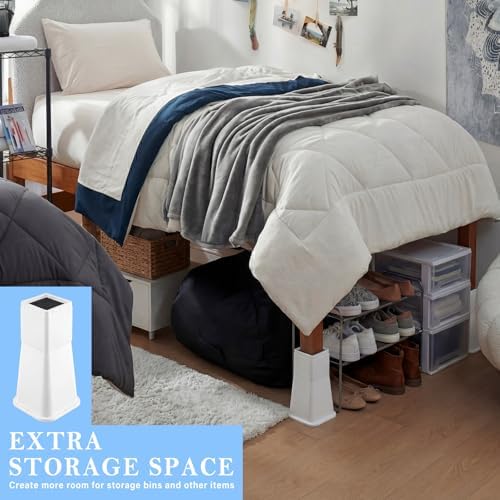 Novabright 12 Inch 4 Pack College Dorm Bed Risers,White - Image 6