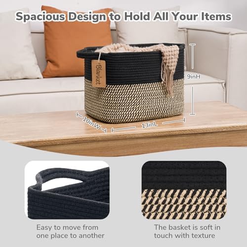 Goodpick Woven Storage Basket for Shelves, Rectangle, Black & Jute - Image 3