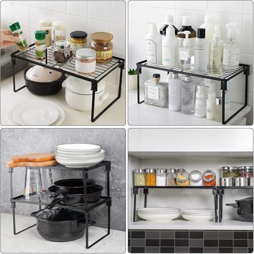 Tomorotec 2-Pack Stackable Kitchen Storage Shelf Rack Metal Cabinet Shelves - Image 2