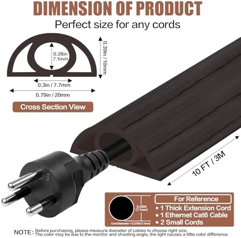 Floor Cord Cover Self Adhesive Cord Hider,10FT Cable Management, Extension Strip Protector for Wires, Prevent Cable Trips for Offices, Gyms, Exhibitions Cavity:0.3"(W) x 0.28"(H) Black Wood - Image 2