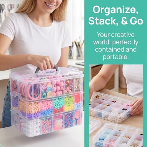 2Pack 3-Tier Stackable Storage Box, 30 Adjustable Compartments Organizer - Image 4