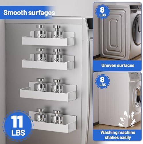 Vetacsion 4 Pack Magnetic Laundry Organizer, Heavy Duty Magnetic Shelf For Washer And Dryer, White, Iron - Image 6