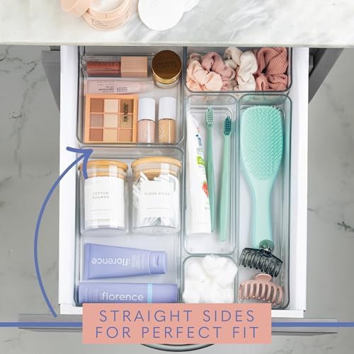 primebox Plastic Clear Drawer Organizers. Bathroom, Kitchen, Bedroom, Jewelry, Office Organizer Bins, Storage Trays. Heavy Duty, Stackable. 9" x 3" x 2" Set of 6 - Image 3