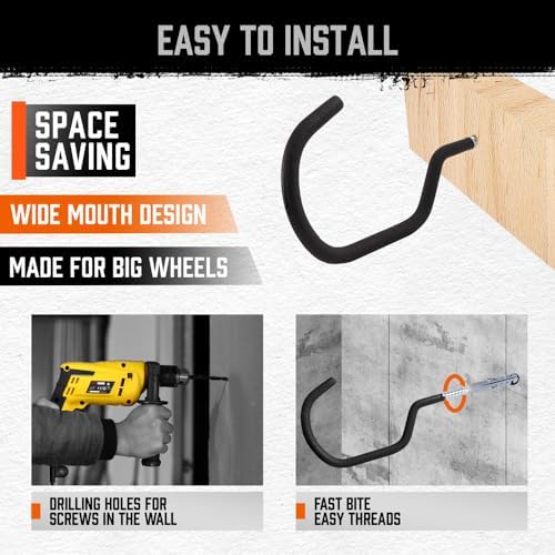 HORUSDY 6 Pack Heavy Duty Bike Hooks - 7.5 inches, 100LBS Capacity for Garage Wall and Ceiling - Image 6