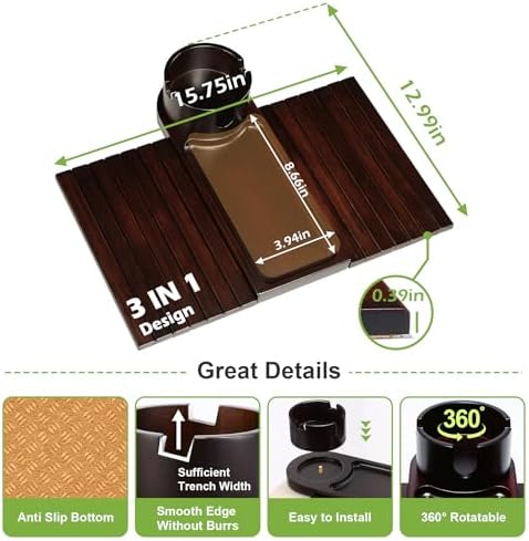 Couch Cup Holder with Phone Stand, Couch Arm Tray for Armrests Over 4.9" - Image 4