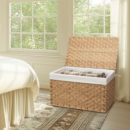 Large Wicker Storage Basket with Lid, 27.7 Gallon (105L), Natural - Image 6
