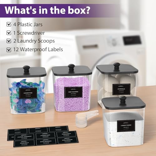 COAZEX 4 Pack Clear Laundry Pods Container Black Lids Scoops & Labels - Image 7