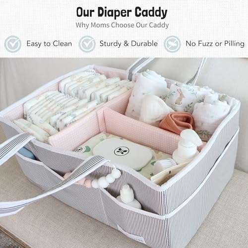 Lily Miles Baby Diaper Caddy - Organizer Tote Bag for Baby Girl Essentials - Baby Shower Basket - Nursery Must Haves - Registry Favorites - Newborn Caddie Car Travel - Gray/Blush, Extra Large - Image 2