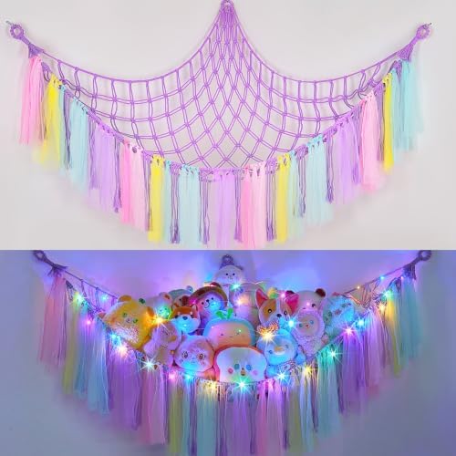 FIOBEE Stuffed Animals Net LED Light Toy Hammock for Kids Bedroom Storage by FIOBEE