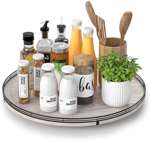 AMH 18-Inch Whitewashed Farmhouse Wooden Lazy Susan Organizer by AMH