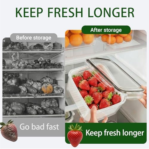 5 Pack Fruit Storage Containers for Fridge with Removable Colanders，5 in 1 Produce Storage Containers with Lids, Leakproof Fridge Organizer Bins for Salad Berry Lettuce Vegetables Meat Keeper Fresh - Image 4