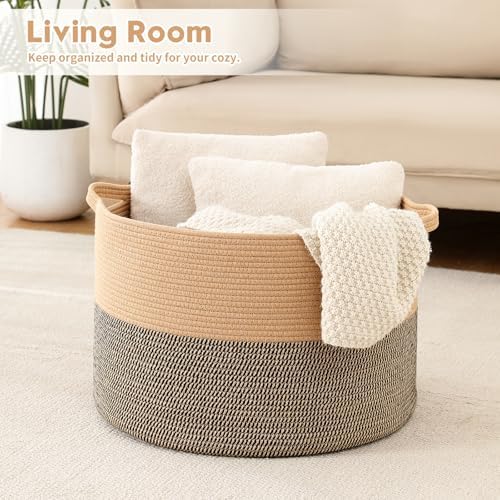 Foldable Laundry Hamper Basket with Collapsible Handle Cotton Rope Soft Woven Fabric Storage Organizer Clothes Toys Nursery Bedroom Dorm Space Saving Bin (Camel & Mix Camel, 80L(21.7"D x 13.8"H)) - Image 2