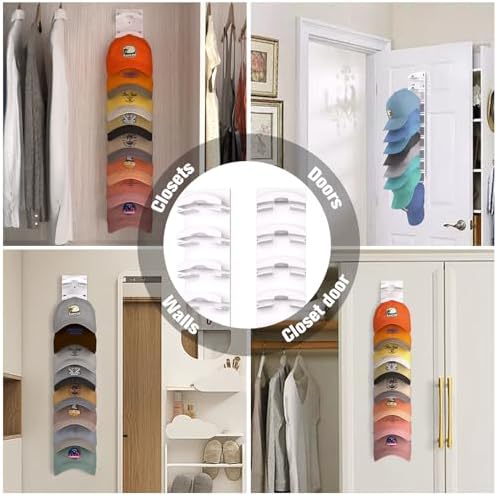 Hat Organizer for Baseball Caps 2Pack, Hat Rack for Wall with Strong Adhesive Hold up to 20 Hats, Hat Hanger Holder Display for Door Closet, Cap Organizer Storage Multilayer Two Mounting Option(White) - Image 5