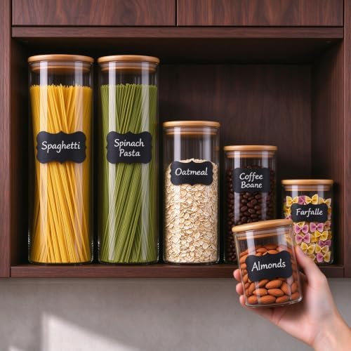 6 Pack Airtight Glass Storage Containers Set for Tea Coffee Pasta Spices - Image 3