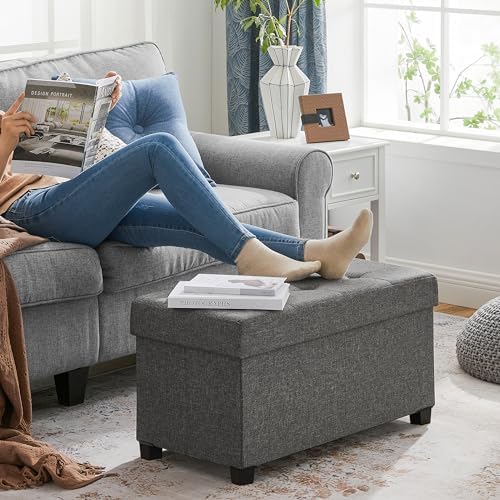 SONGMICS Storage Ottoman Bench, Foldable Foot Rest with Legs, 15 x 30 x 15.2 Inches, End of Bed Bench, Storage Chest, Load up to 660 lb, for Living Room, Bedroom, Entryway, Slate Gray ULSF16GYZ - Image 4