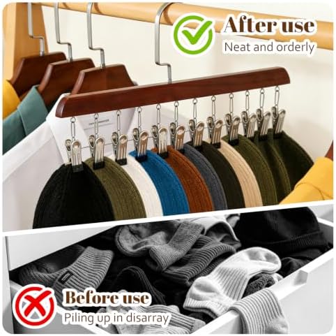 1Pack Space Saving Hanging Clothes Organizer, Wooden Pants Hanger 12-Clip - Image 2