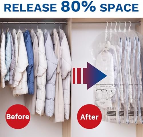 Hanging Vacuum Storage Bags, Space Saver for Clothing, 6 Combo with Pump - Image 2