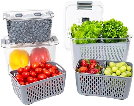 Kitchen Spaces Stackable Fridge Storage Colander Containers, Variety Pack by KitchenSpaces