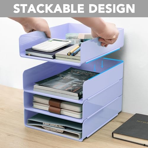 Tiawudi Desk Organizer, Office Organization and Storage, Plastic Letter Tray, Stackable File Organizer for Classroom, Home, Documents, Notes, Folders, Books and Pens, 4 Tier - Image 3