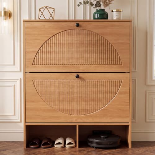 Shoe Cabinet with 2 Flip Drawers, Narrow Shoe Storage Cabinet for Entryway - Image 7