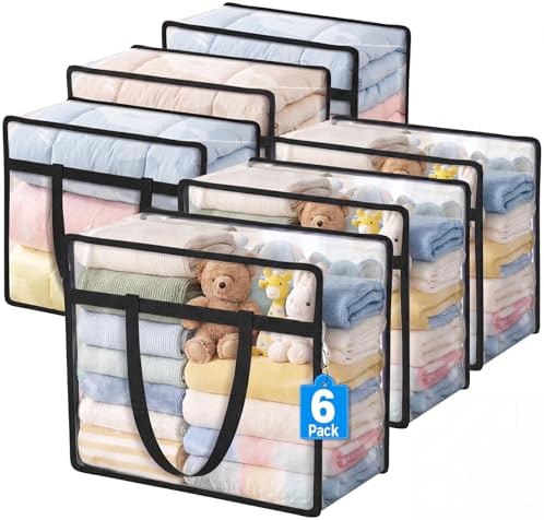 6 Pack Clear Storage Bags for Clothes, 45L Closet Organizers and Storage by BuddingJoy-BuildaJoyfulLifeforYou