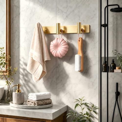 Wall Mounted Coat Rack-3 Hooks, Heavy Duty Stainless Steel Wall Hooks for Towel Coat Bag, Hat Rack Coat Hanger Coat Hooks Towel Racks for Bathroom Entryway Kitchen Hotel Office (Gold,1 Pack) - Image 5