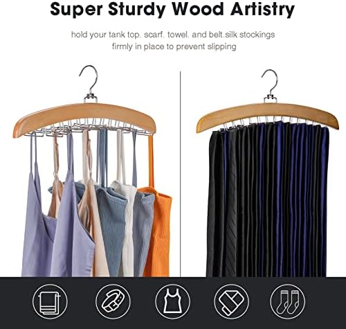 Tie Hanger 2 PCS 24 Hooks Tie Racks for Men Closet, Tie Rack with Upgraded 360°Rotating,Tie Hangers for Men,Tank Top Hanger,Neck Tie Organizer,Belts Scarves Accessories for Bras,Tank Tops - Image 4