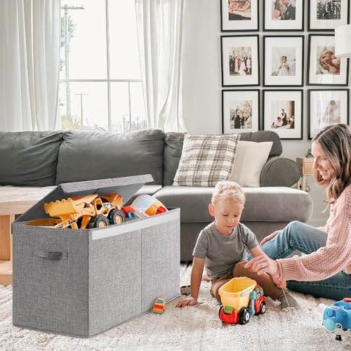 INDRESSME 85L Large Toy Storage Box with Lid & Dividers, Grey - Image 2