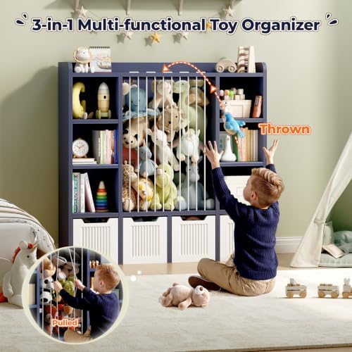 Toy Storage Organizer with Stuffed Animal Storage, Blue - Image 3