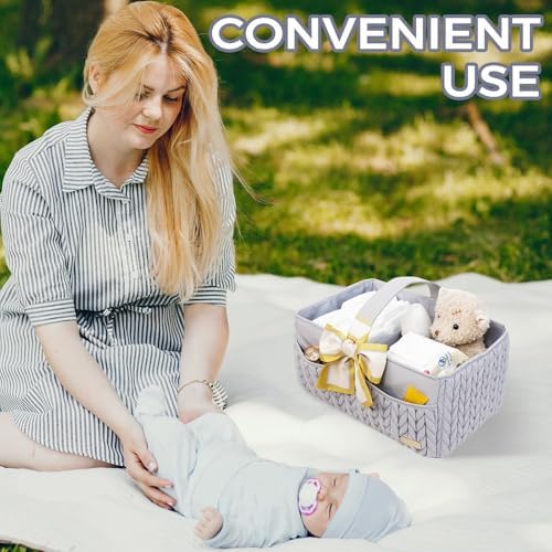 Luxurious Baby Diaper Caddy, Nursery Storage Basket for Newborn Boy and Girl, Travel Baby Basket for Diapers Baby Wipes, Organizer Tote Bag Storage Bin, Baby Shower Gifts (light gray) - Image 4