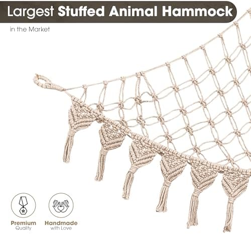 Abby Baby Extra Large Stuffed Animal Storage Hammock Corner with LED Lights – 25LB Capacity Hanging Toy Net for Small or Large Plushies, Boho Macrame Squishmallow, Plush Net, Gray - Image 4