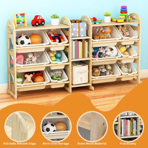 Toy Storage Organizer, 59.6" W White 5-Shelf Bookcase/Bookshelf with 12 Toy Bins, Large Toy Organizers and Storage, Toy Box for Playrooms, Bedrooms Organization - Image 4
