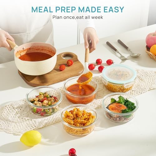 Vtopmart 5Pack 22oz Glass Storage Containers with Lids, Green, Round - Image 3