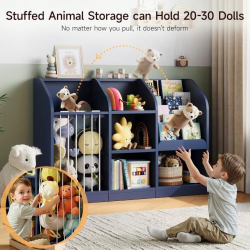 ONBRILL Toy Organizer with Bookshelf & Stuffed Animal Storage, Navy Blue - Image 3