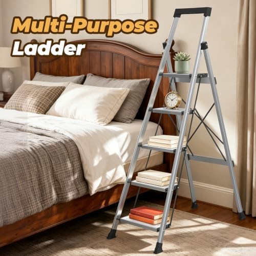 HBTower 5 Step Ladder, Lightweight Aluminum Folding Step Stool - Image 6