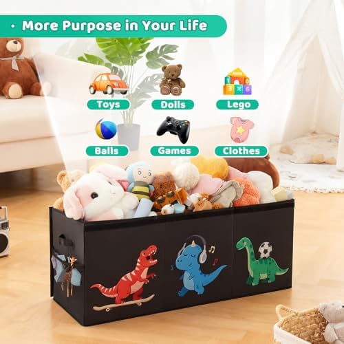 Extra Large Toy Box with Lid,Dinosaur Collapsible Toy Storage,Black - Image 4