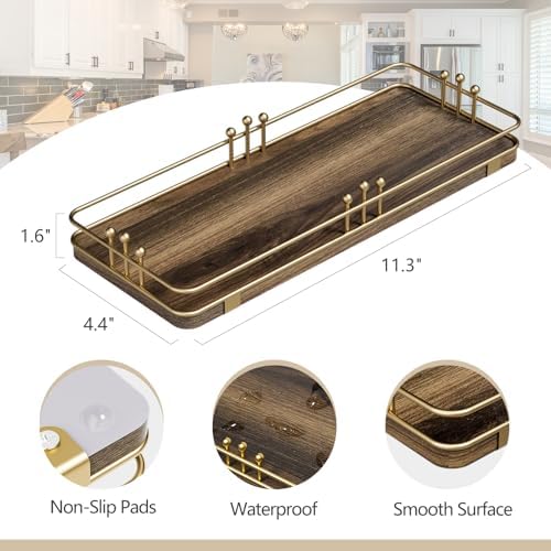 Bathroom Vanity Tray Countertop, Decor, 11.3"x 4.4" Brown-Gold - Image 2