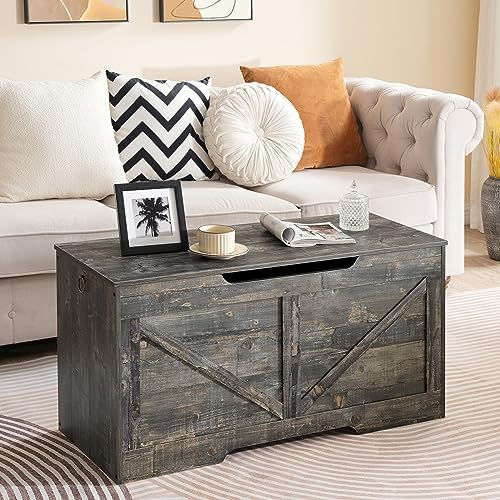 HOOBRO Storage Bench, 39.4” Retro Wooden Storage Chest with U-Shaped Cut-Out Pull, Safety Hinge, Supports 330 lb and Easy Assembly for Toy Box Organizer (Vintage Gray) VP771CW01G1 - Image 4